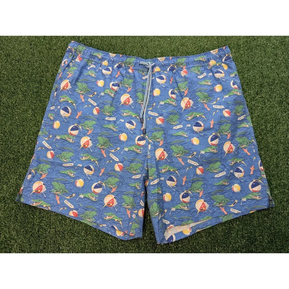Peter Millar Men's Alligator Beach Ball Swim Trunks Blue XL MS23P15 NEW